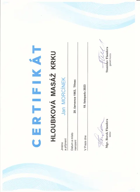 Certifikát Hloubková masáž krku (2023)