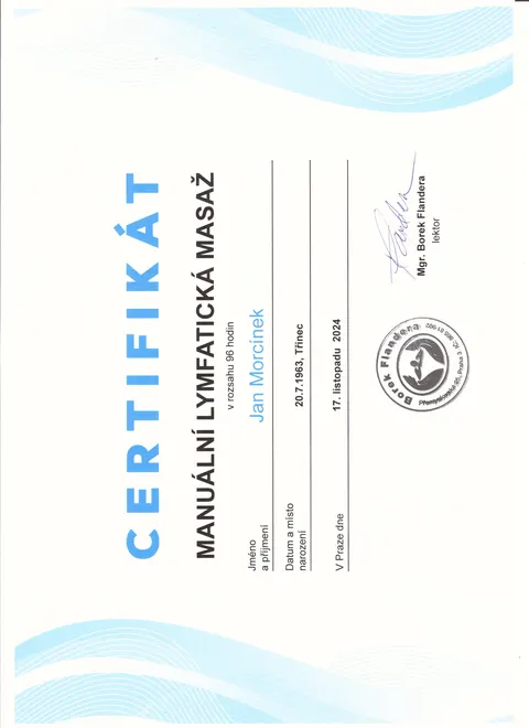 Certifikát Manuální lymfatická masáž, 96 hodin (2024)