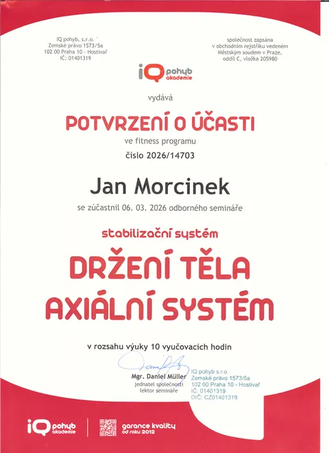 Certifikát Držení těla – axiální systém (2026)