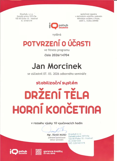 Certifikát Držení těla – horní končetina (2026)