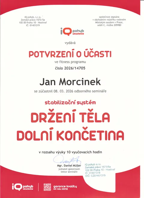 Certifikát Držení těla – dolní končetina (2026)