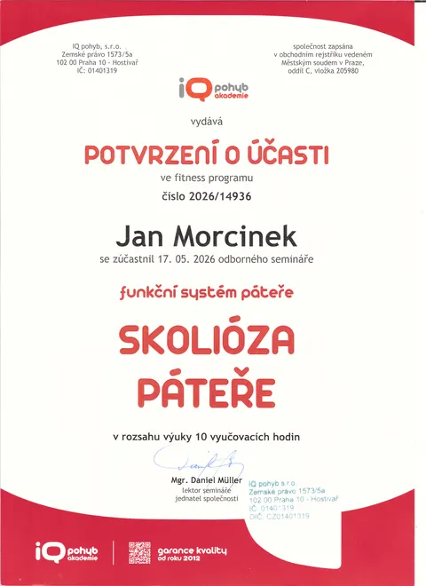 Certifikát Skolióza páteře (2026)